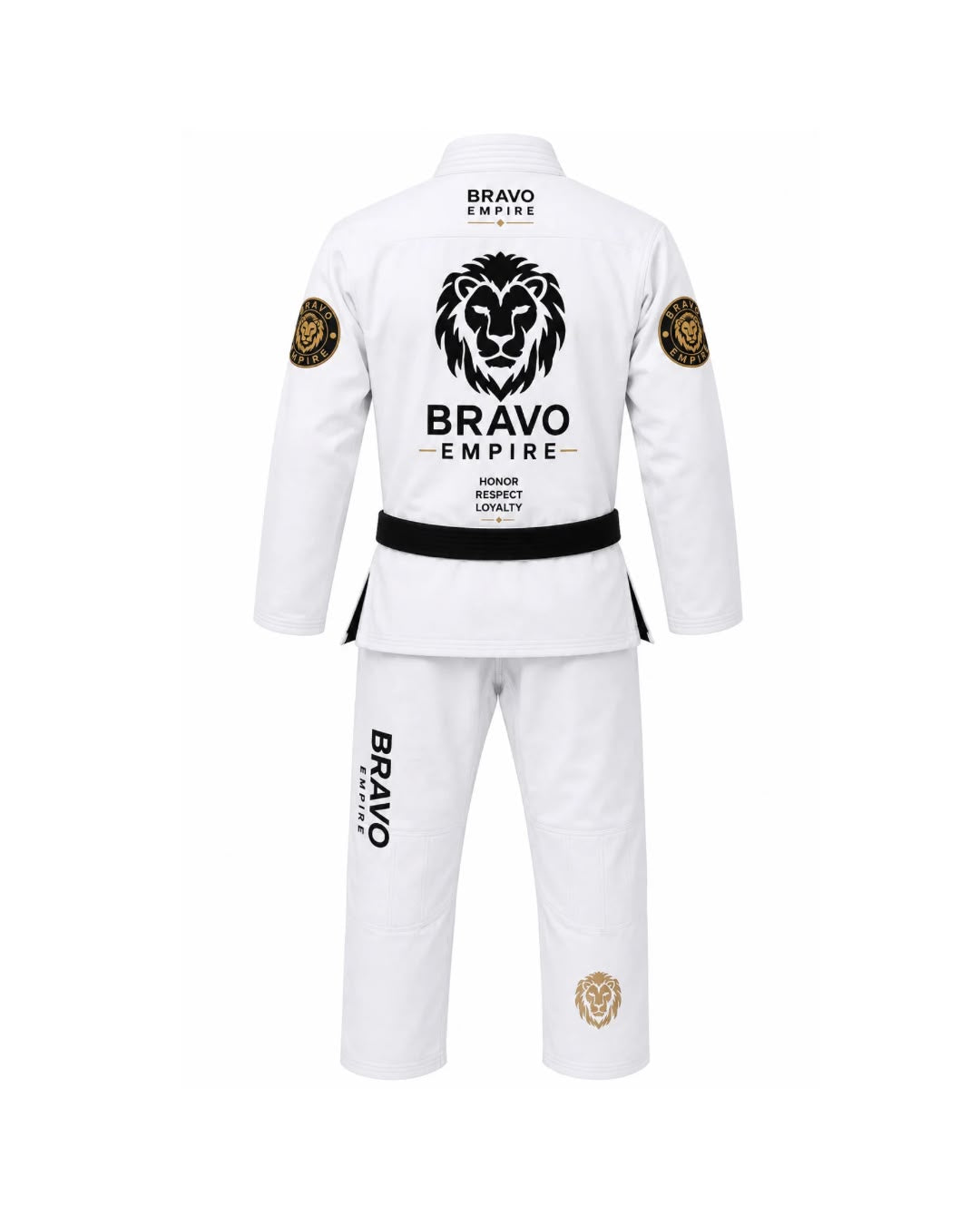 Bravo Empire Premium BJJ Gi – White, Black & Gold