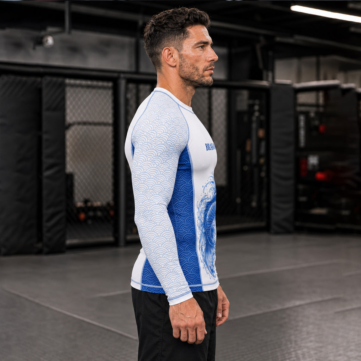 Bravo Men’s Blue Koi Wave Long-Sleeve Rash Guard