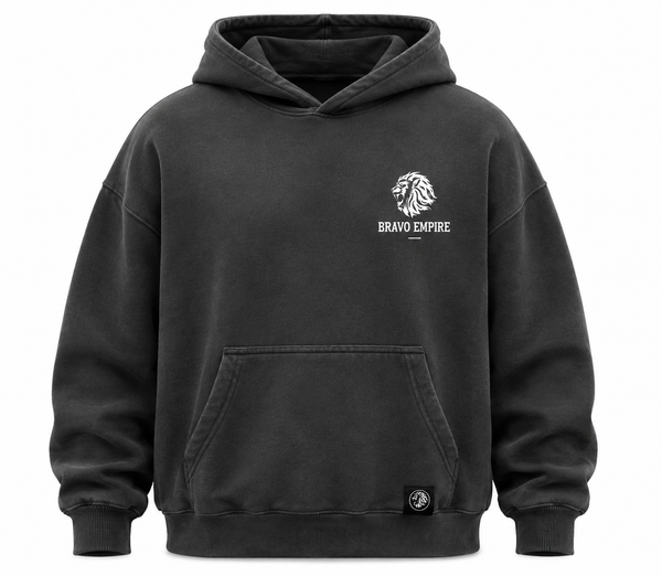 Bravo Empire Oversized Lion Hoodie – Washed Black