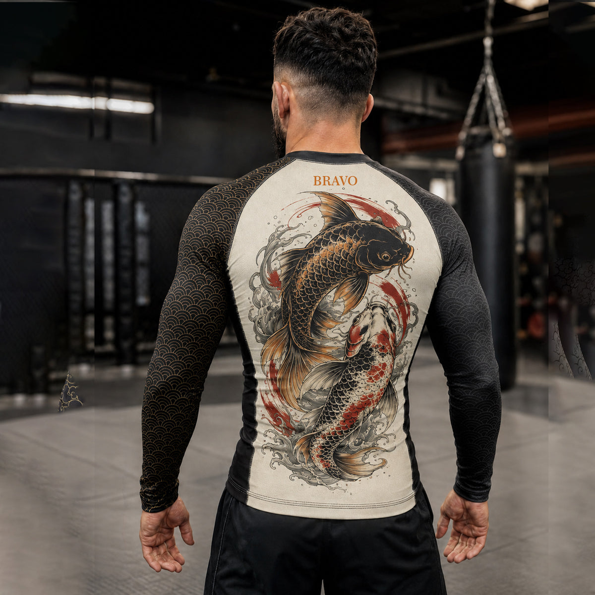 Bravo Men’s Blue Koi Wave Long-Sleeve Rash Guard