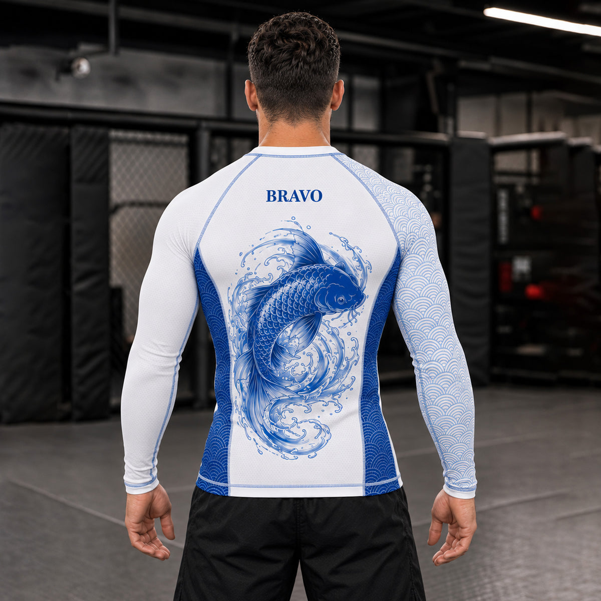 Bravo Men’s Blue Koi Wave Long-Sleeve Rash Guard